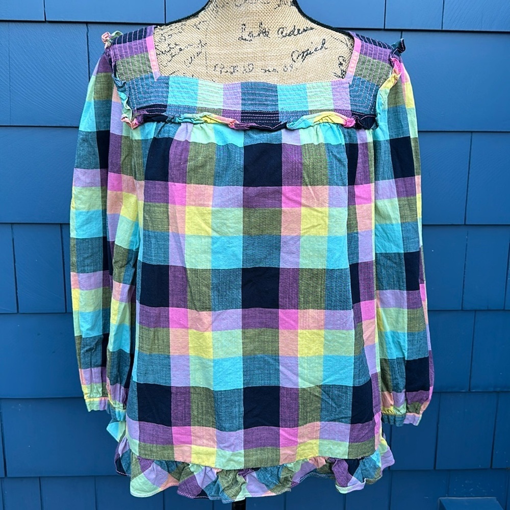 🩵💜🩵Marc by Marc Jacobs plaid pink black cotton top shirt blouse large